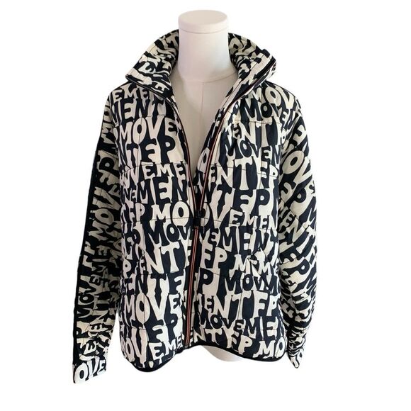 Free People Oversized Puffer Jacket Movement Zips XS-X Black White Spell Out New - Picture 5 of 16
